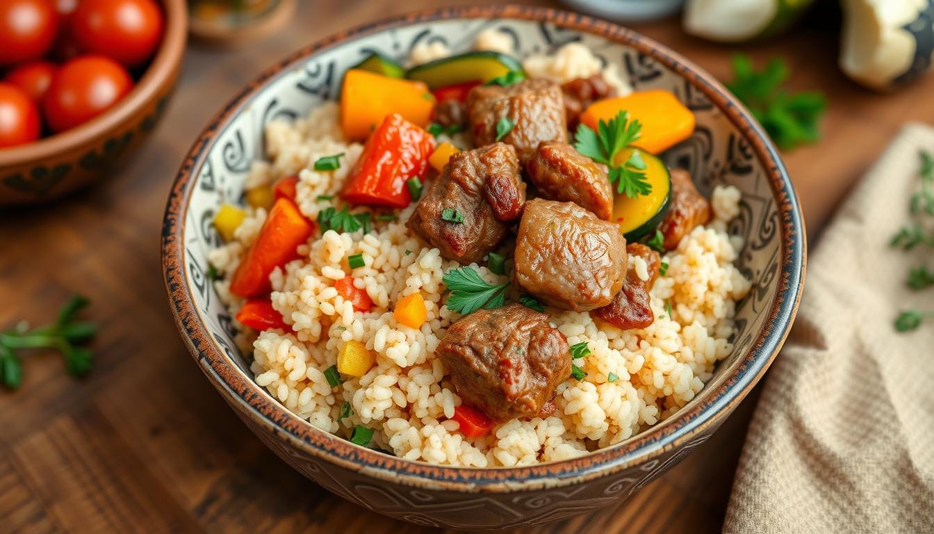 Moroccan couscous with meat and vegetables