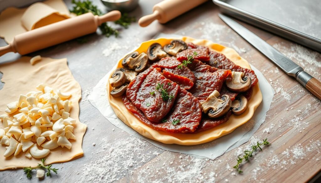 beef wellington tart assembly