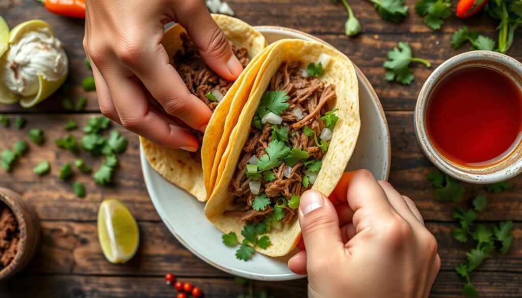 birria tacos assembly